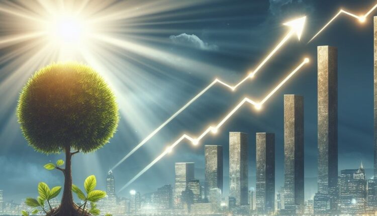 Tree growing toward beams of light illustration in positive affirmation