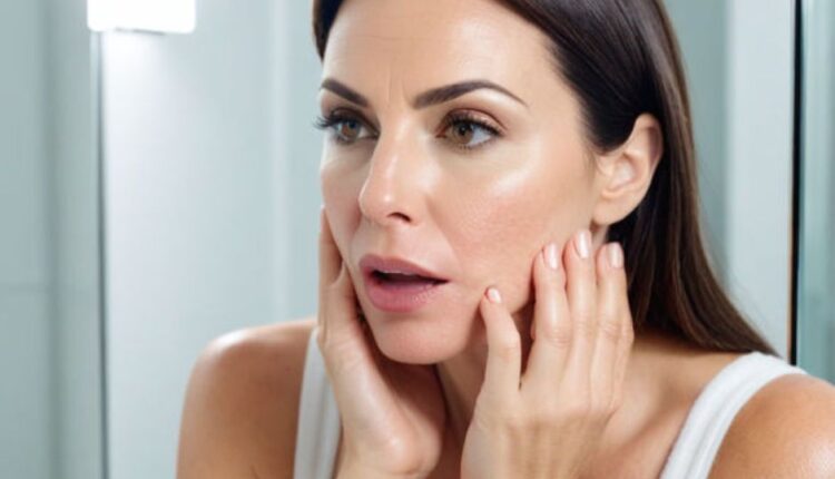 a woman check perioral dermatitis in front of the mirror