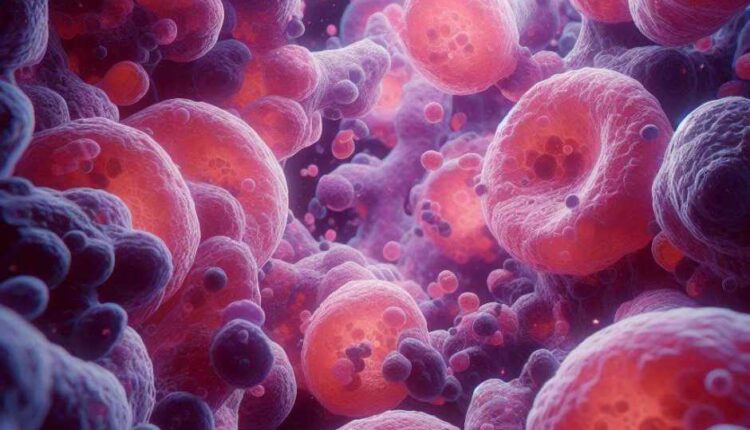 an illustration of pancreatic cancer cells under a microscope.