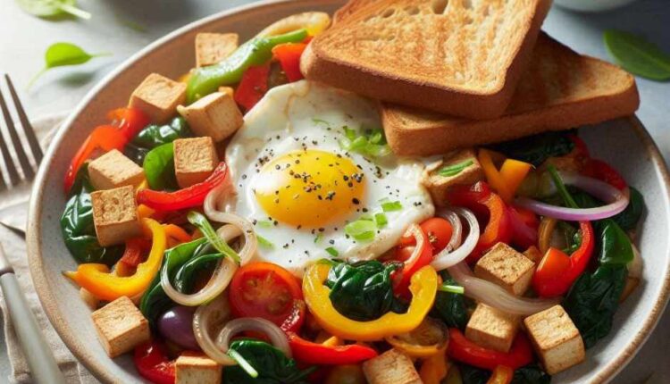 vegan meal plan for weight loss - Tofu scramble with sautéed vegetables and whole-grain toast